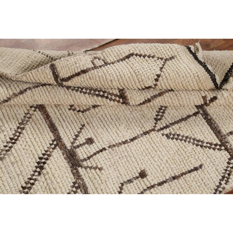 Ivory Moroccan Runner Rug Handmade Wool Carpet - 3'10"x 12'7"