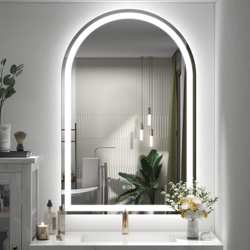 Arched LED Bathroom wall Mirror Front and Backlit light Anti Fog with 3 Year Warranty - 28x40
