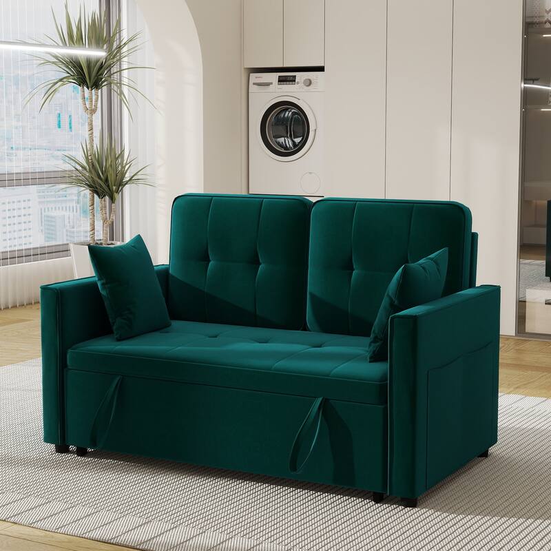 3 in 1 Convertible Sleeper Sofa Bed, Futon Couches for Living Room with Side Pocket, Adjustable Backrest