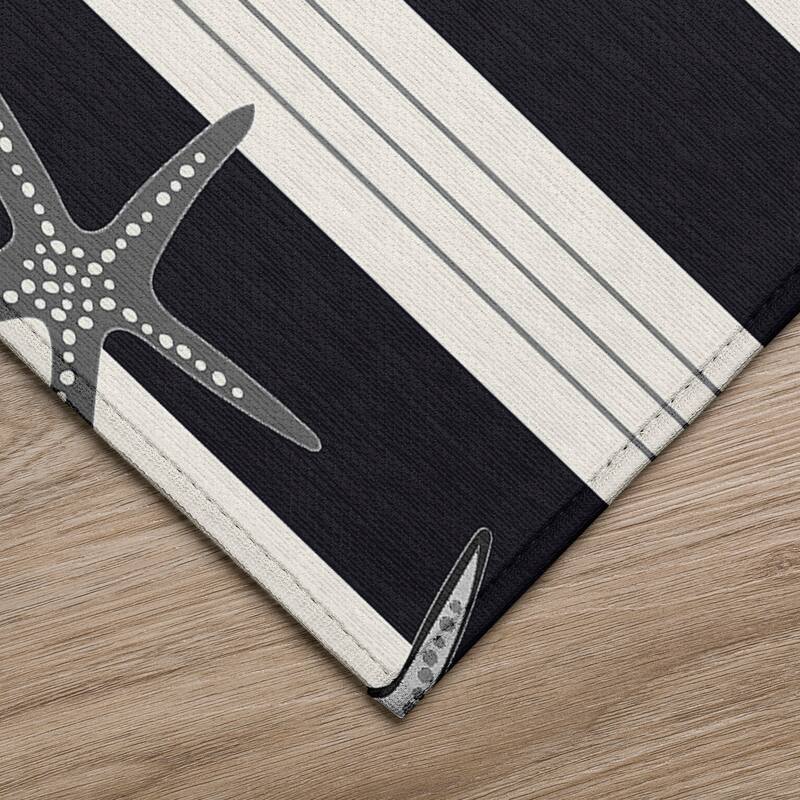 Indoor/ Outdoor Surfside Starfish Stripes Washable Rug New