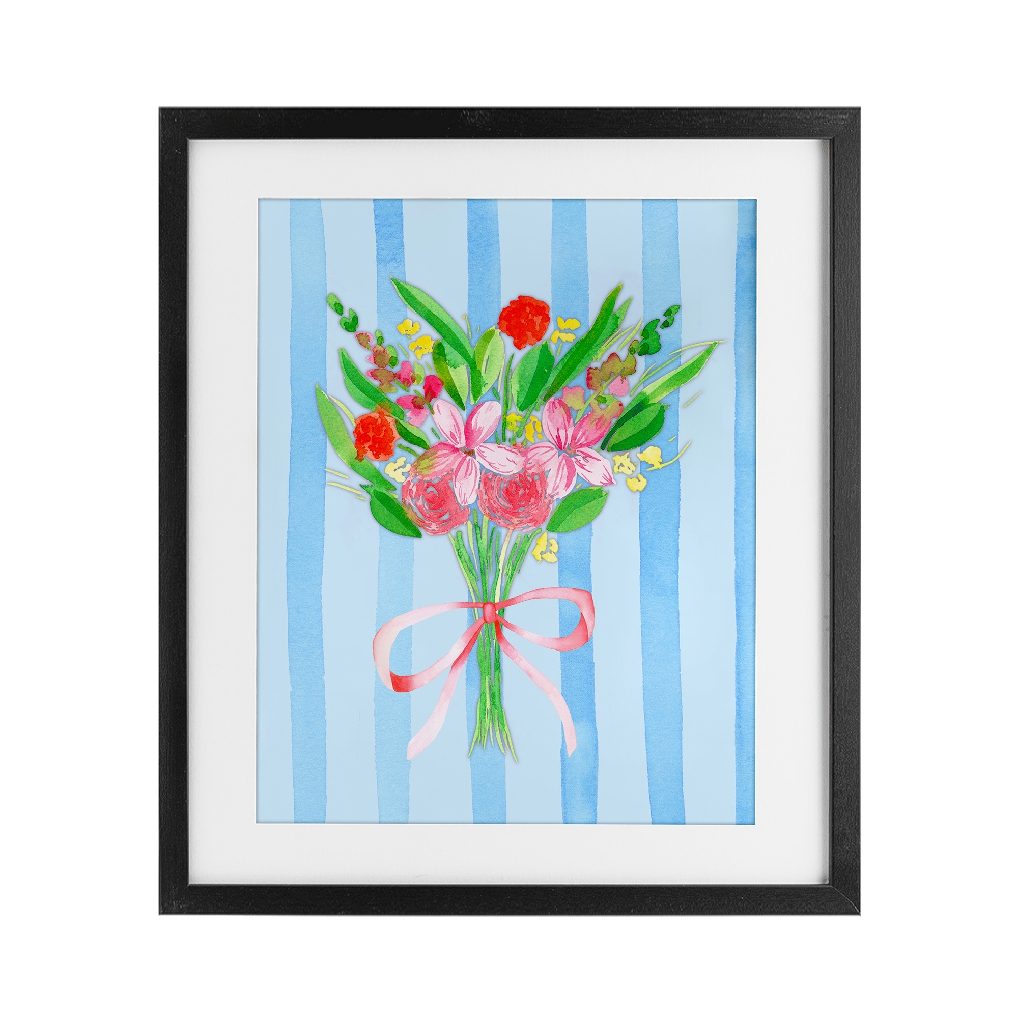 Stupell Blue and Pink Bouquet & Bow Under Glass Framed Design By Nina Jacobs