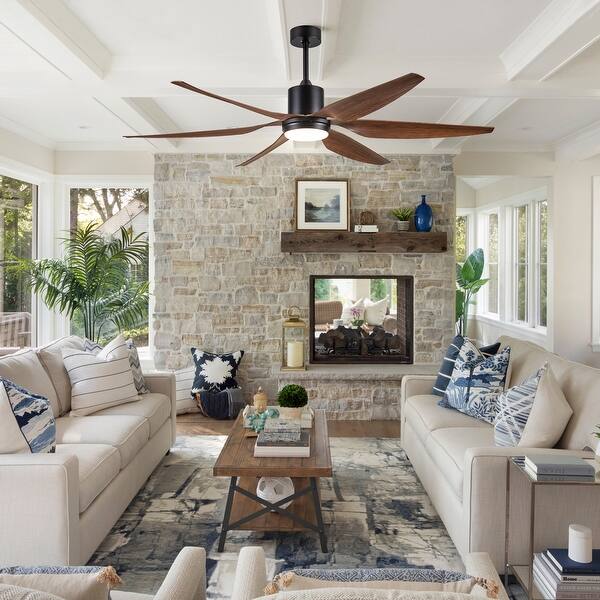 Farmhouse 66" Integrated LED Ceiling Fan with Light, 6 Wind Speeds