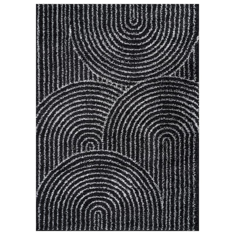 Circles Arch Shag Rug - Durable & Soft for High-Traffic Areas - Anthracite Dark Gray - Kid Friendly