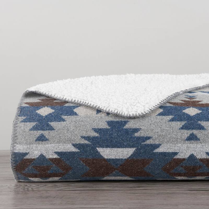 Paseo Road Southwest Aztec Design Throw with Sherpa Backing, 50" x 60"