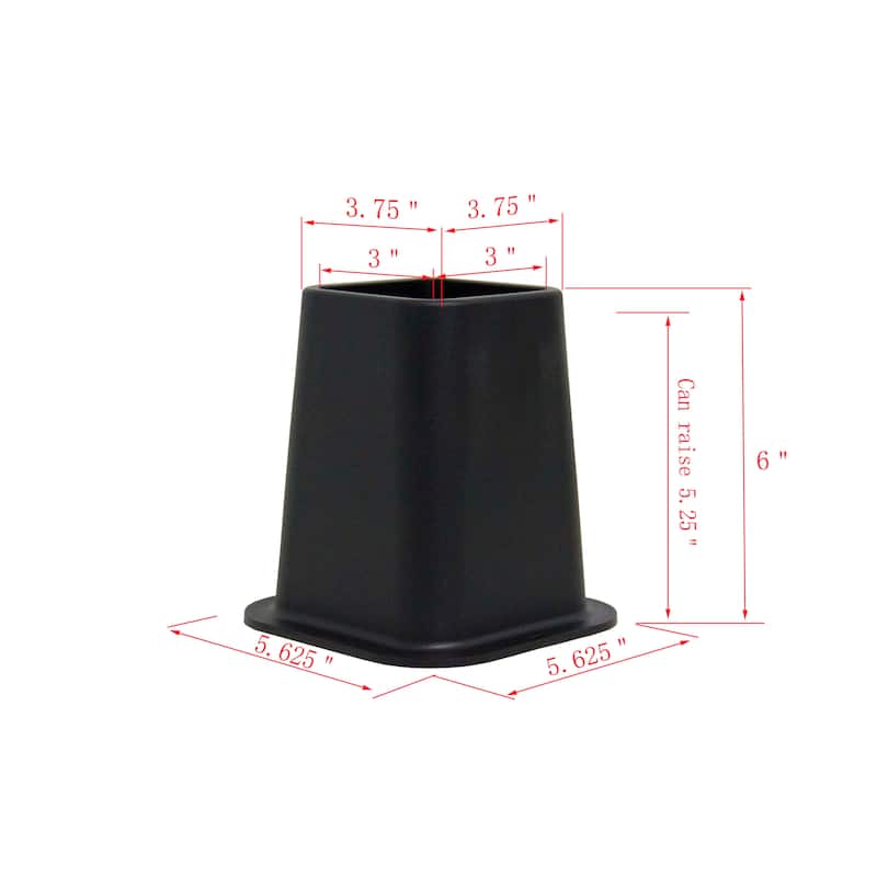 Heavy Duty Premium Quality 6 Inch Bed Risers - Furniture Riser for Desk, Sofa, Couch & Table, Black, Set of 4