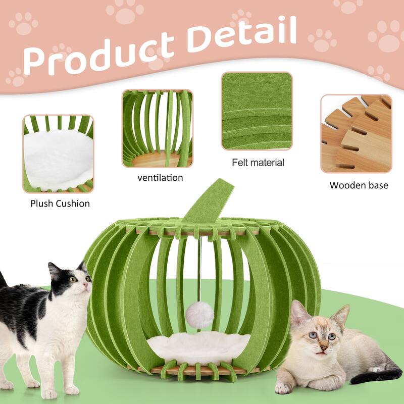 Cat Bed for Indoor Cats, Felt Cat Cave, Pumpkin House