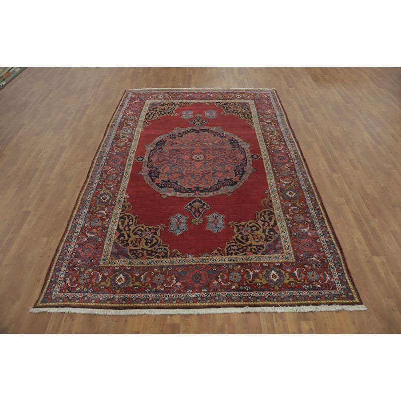 Hand Knotted Oriental 100% Wool Carpet Traditional Medallion Red Bidjar Area Rug - 11' 0'' X 7' 2''
