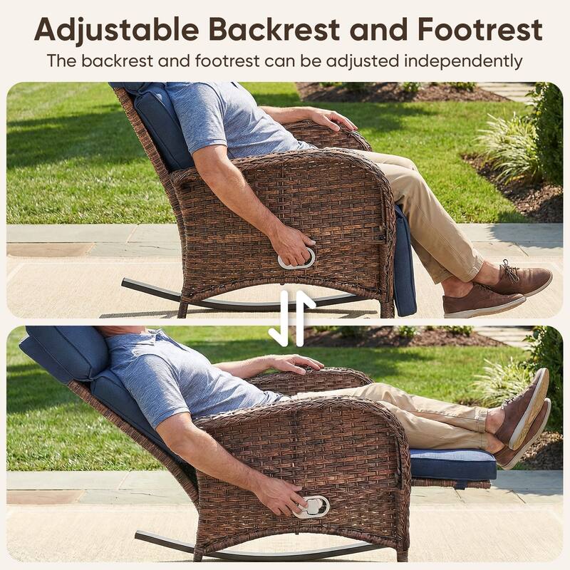Pocassy Versatile Outdoor Recliner Rocker Chair with Table Set