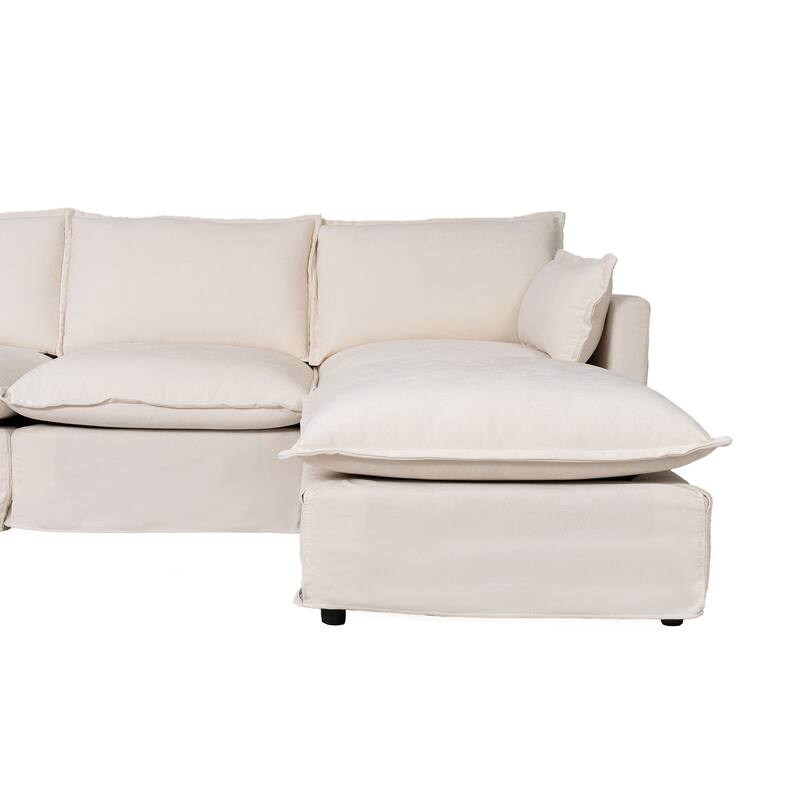 Modern L Shaped Sectional Sofa with Faux Linen Upholstery and Thick Foam Cushions for Living Room and Guest Room