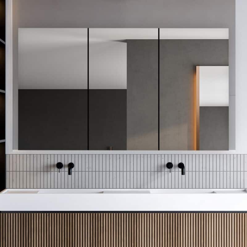 AQUADOM Royale 60W Medicine Cabinet Defogger, 3X LED Lighted Vertically Adjustable Magnifying Mirror, Electrical Outlets.