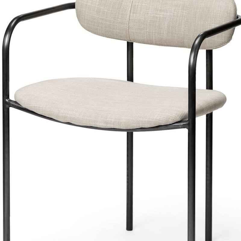 HomeRoots Set Of Two Beige And Gunmetal Upholstered Fabric Open Back Arm Chairs - 21.10 in. x 28.70 in. x 21.50 in.
