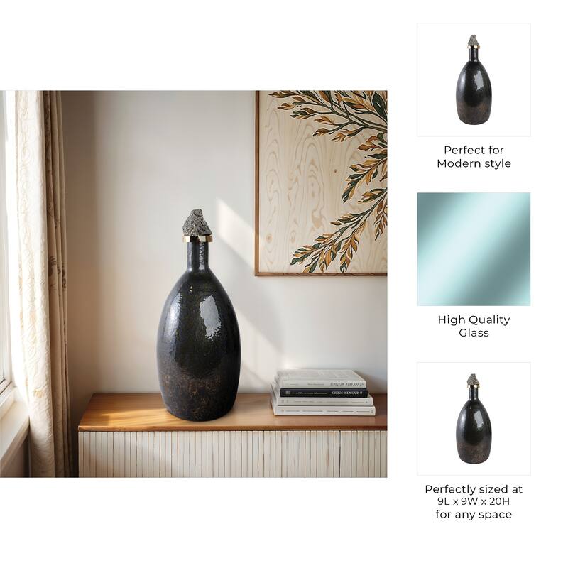 Glass Decorative Vase Metal Brass Accents with Sculptural Topper