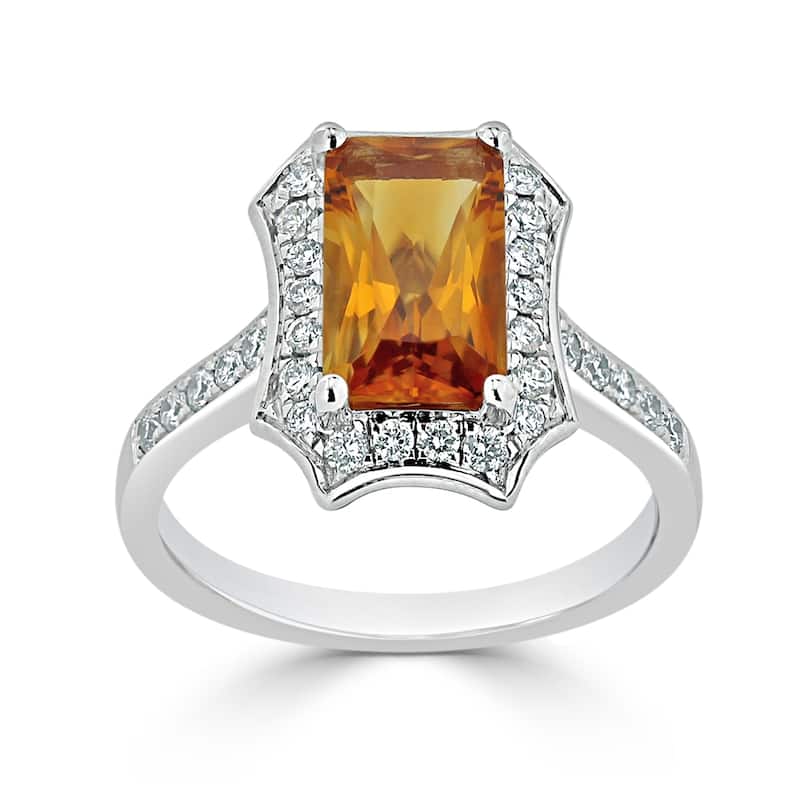 Auriya Vintage 1 3/4ct Emerald-cut Citrine and Halo Diamond Engagement Ring 3/8ctw 14k Gold