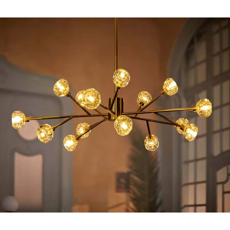 9/15/18-Light Modern Glam Gold Large Sputnik Cluster Crystal Globe Chandelier with Crystal Globe Shade