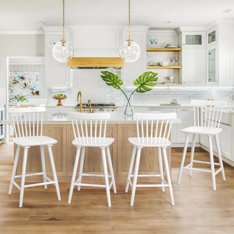 24 in. Windsor Wooden Bar Stools with Low Back Farmhouse Solid Wood Counter Stools - 16.9 in. W x 16.9 in. D x 37 in. H