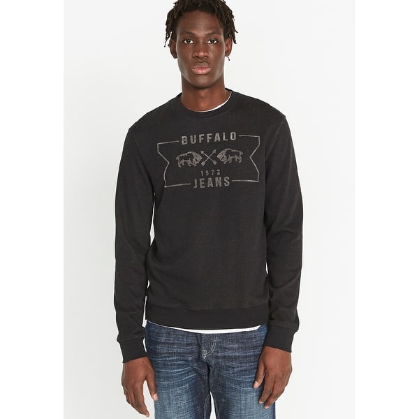Buffalo David Bitton Men's Logo Graphic Crewneck Sweater Black
