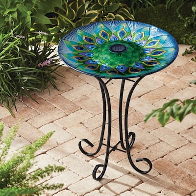Teamson Home 17.8" Fusion Glass Birdbath with Solar-Powered Light