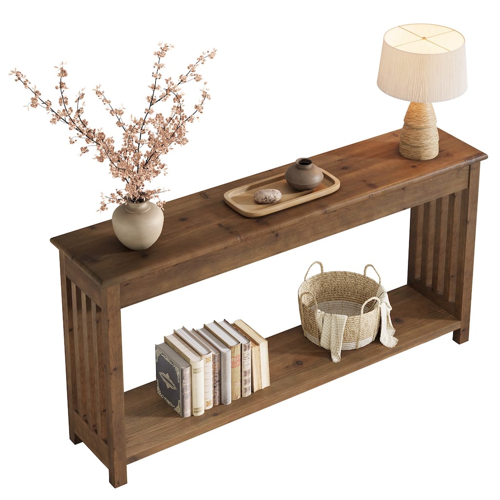 63-Inch Solid Wood Console Table, Farmhouse Entryway Table