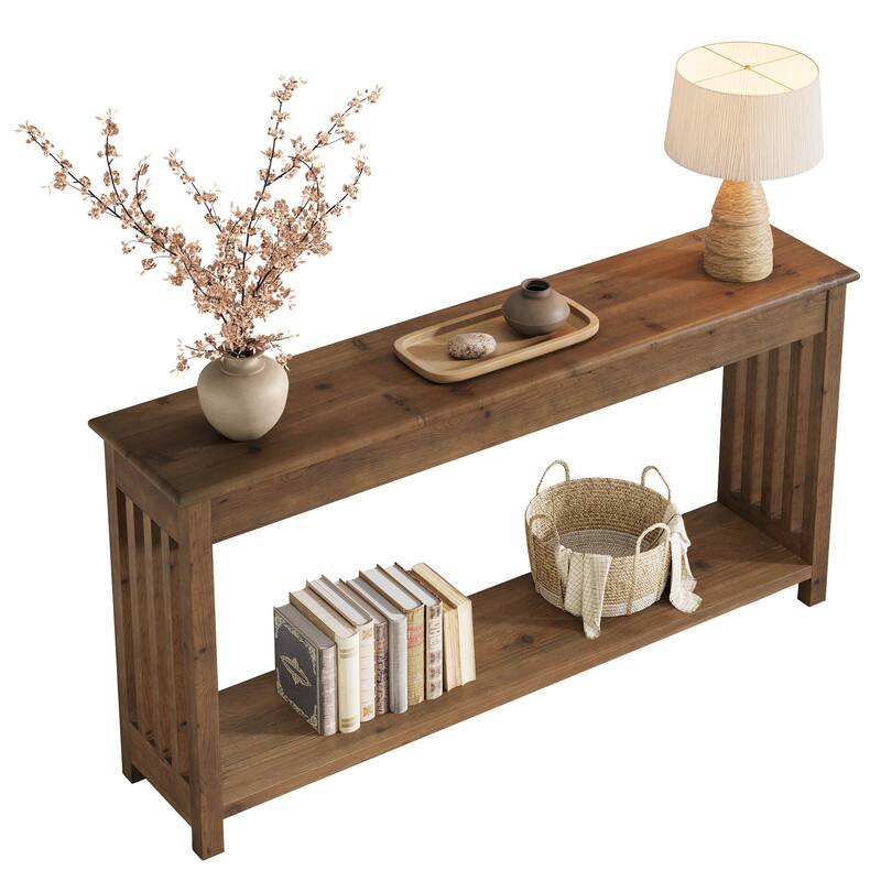 63-Inch Solid Wood Console Table, Farmhouse Entryway Table