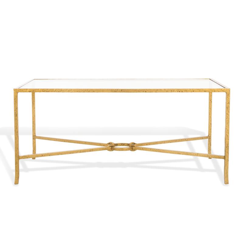 SAFAVIEH Couture Tauri Forged Metal Rectangle Coffee Table - 41"W x 23"D x 18"H - Brass/Clear