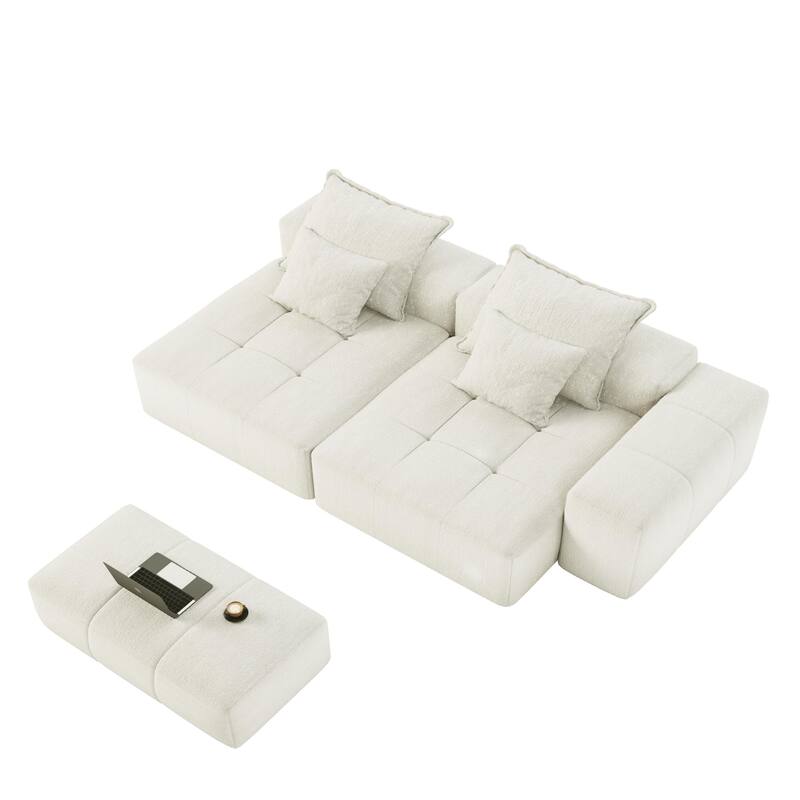 Oversized Modular Sectional Sofa w/ Armrest, Chenille Soft Cushion Sofa w/ 4 Pillows, 4 PCS DIY Combination Tufted Sofa