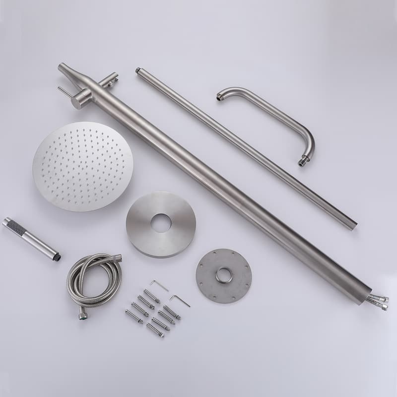 85"H Freestanding Rainfall Outdoor Shower, Stainless Steel Single Handle Shower Head Kit, Shower Fixture Combo Set