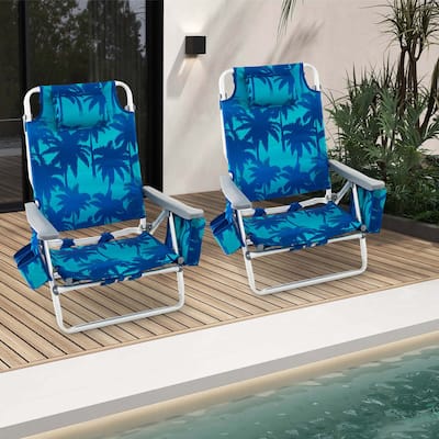 Set of 2 Backpack Beach Chair 5-Position Lay Flat Beach Chairs