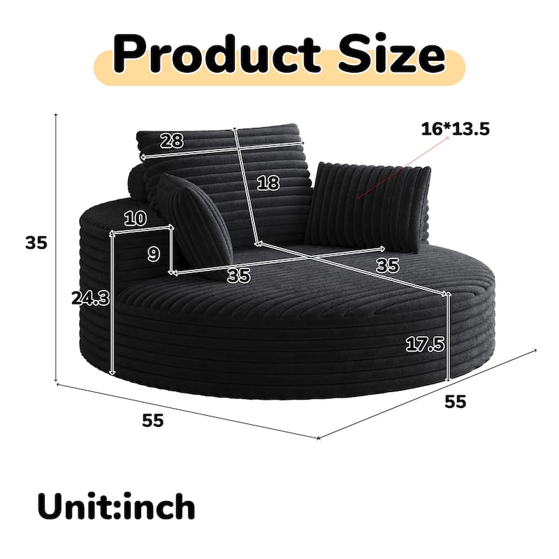 55 Inch Corduroy 360 Degree Swivel Sofa Chair for Living Room
