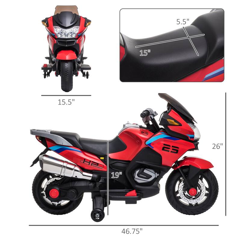 Kids Ride On Motorcycle, 12V Electric Battery Powered Ride On Bike with Training Wheels, Light, Music, Pedal, Gift for Children