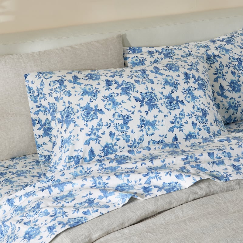 Patina Vie Maison 100% Turkish Cotton Flannel Vintage-Inspired Floral Sheet Set