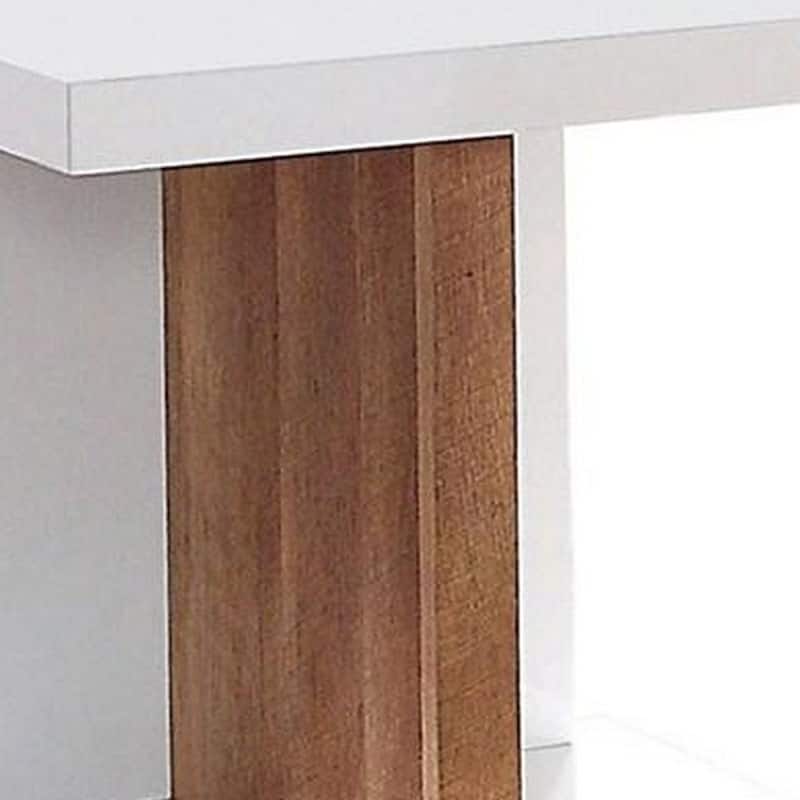 End Table with Open Bottom Parted Shelf, White and Brown