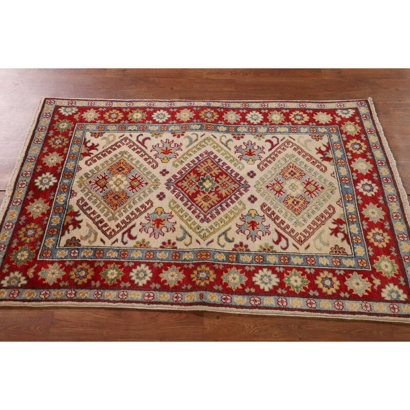 Traditional Kazak Accent Rug Hand-Knotted Oriental Wool Carpet - 3'3"x 4'8"