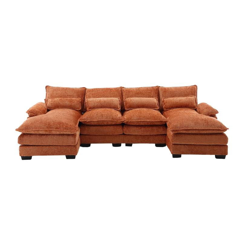 Modern Large chenille Fabric U-Shape Sectional Sofa with Ottomans, Reversible Sofa Couch for Living Room