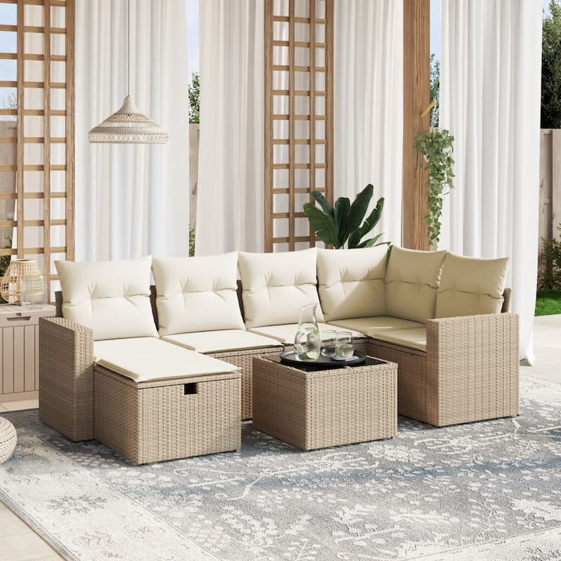 vidaXL Garden Sofa Sett - Beige and cream 7 Piece Set