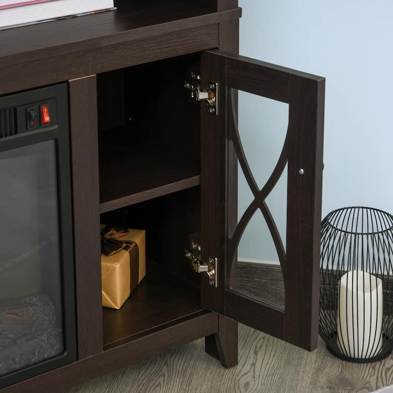 HOMCOM 2-IN-1 Wood Corner TV Stand with Media Center Console and Electric Fireplace, Fits 65'' TV