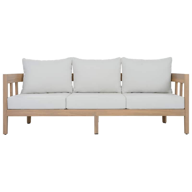 SAFAVIEH Outdoor Living Owen 3 Seater Sofa. - Oak/Ivory