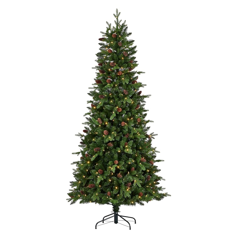 Canyon Ranch Fir Artificial Tree 7.5ft, Pre-Lit 380 Warm White LED Lights, 1374 PE/ PVC Tips