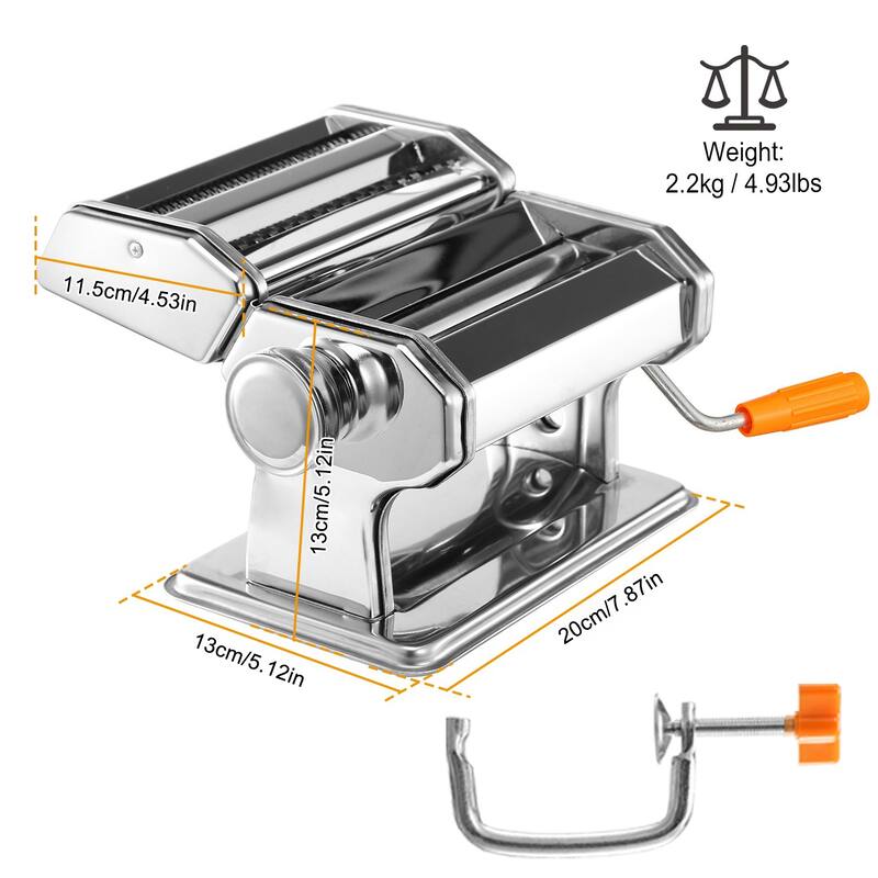 Silver Stainless Steel Pasta Maker Machine with 9 Thickness Settings and Hand Crank - 8.27x7.87x5.12in
