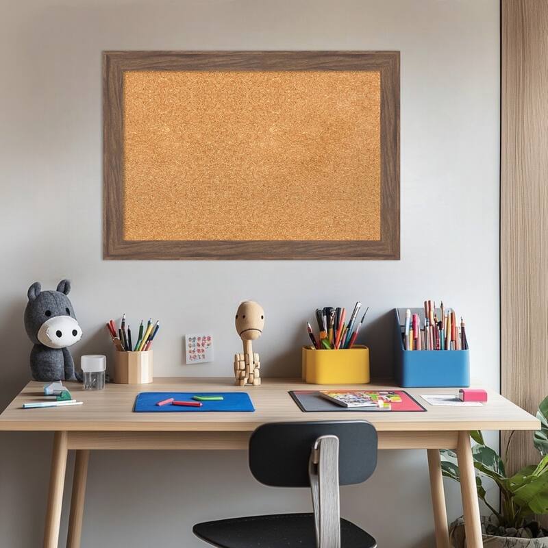 Pia Medium Brown Narrow Framed Cork Board - Bulletin Board, Organization Board, Pin Board