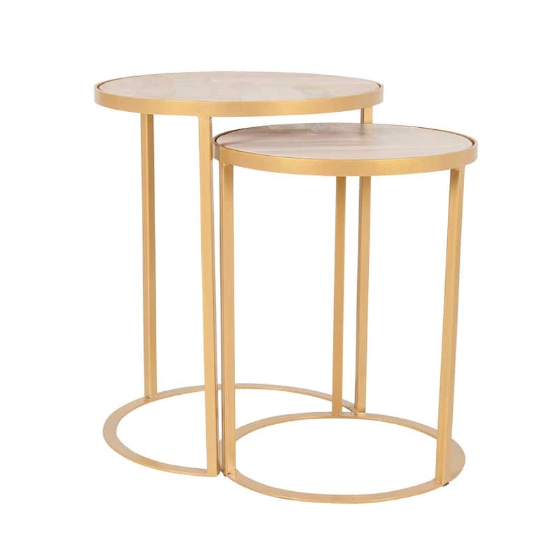 Natural Wood And Iron Nesting Accent Tables (Set of 2) by East at Main - Gold