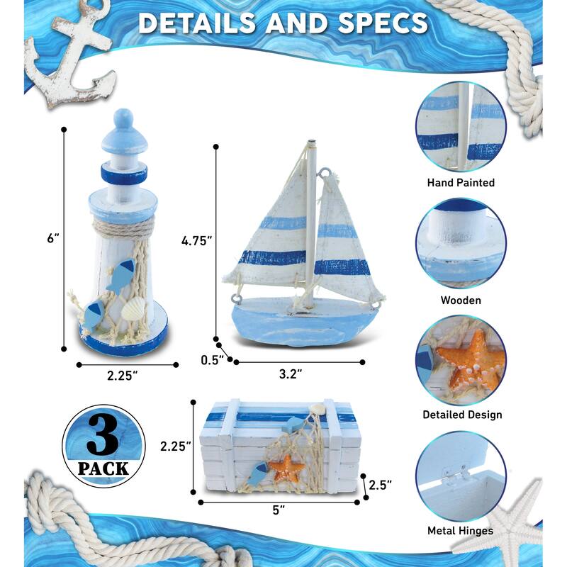 CoTa Global Light Blue Stripes Collection - Tabletop Centerpiece- 3 Pc