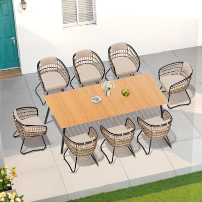 7-Piece Patio Dining Set Outdoor Aluminum Dining Table and PE Rattan Wicker Dining Chairs