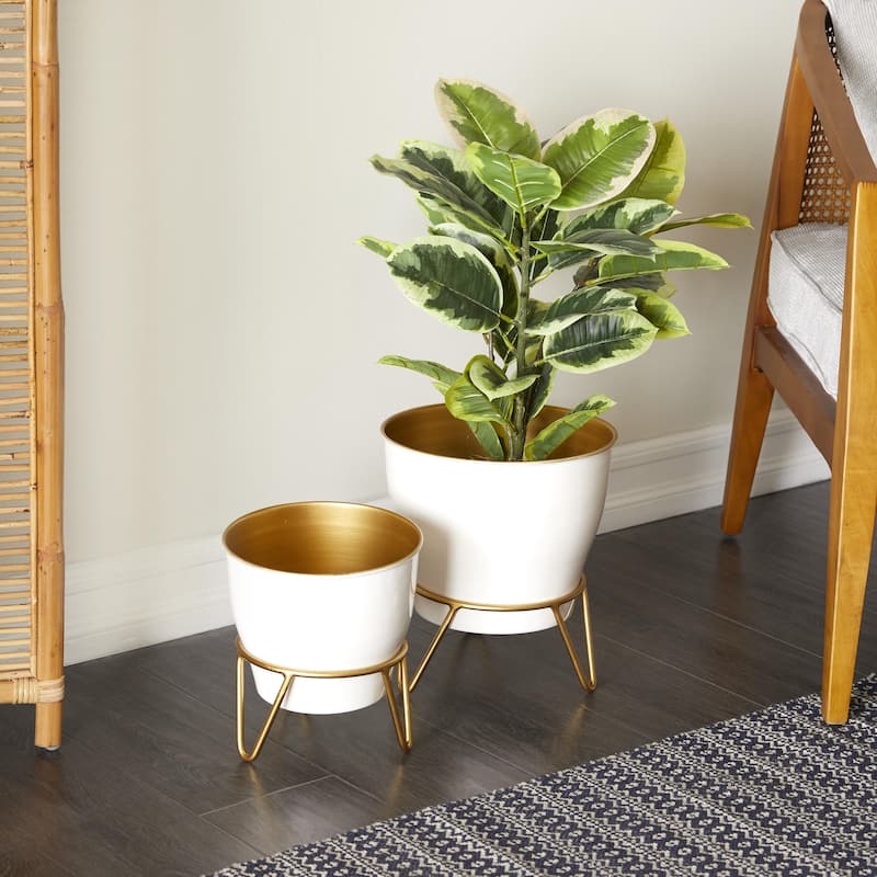 Metal Indoor Outdoor Planter with Removable Stand - Set of 2 White - Roche River Decor