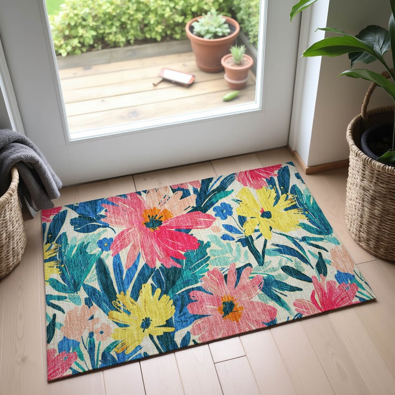 Premium Washable Super Soft Casual Floral Mayfield Rug - Blush - 1'8" x 2'6"