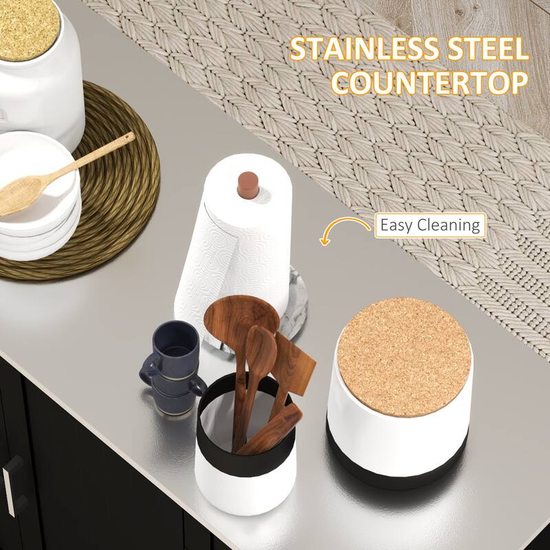 Kitchen Island With Storage(no include stool) - Black