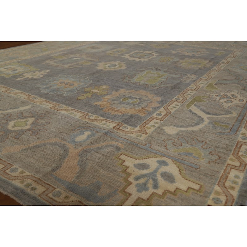 Hand Knotted Oriental 100% Wool Carpet Transitional All-Over Greys & Charcoal Oushak Area Rug - 9' 11'' X 8' 1''