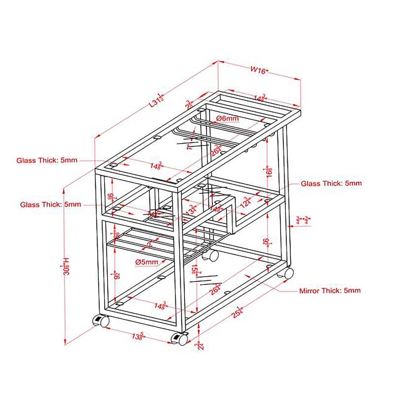 Baza Contemporary Chrome Metal Serving Cart with Stemware Rack by Furniture of America