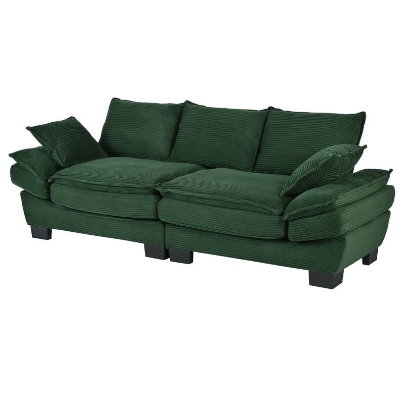 Modern Curved Corduroy Sofa with Decorative Throw Pillows, Plush, Sturdy, and Comfortable Couch for Living Room, Bedroom