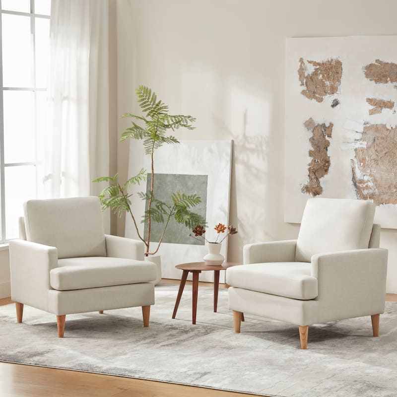 set of 2 Accent Chair/Armchair for Bedroom Living Room with Wood Legs - Beige