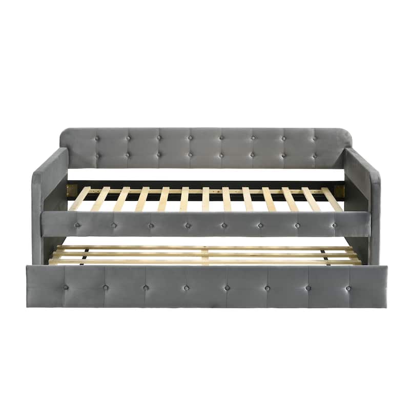 Menzelle Contemporary 2-Piece Twin Upholstered Tufted Day Bed with Trundle by Furniture of America